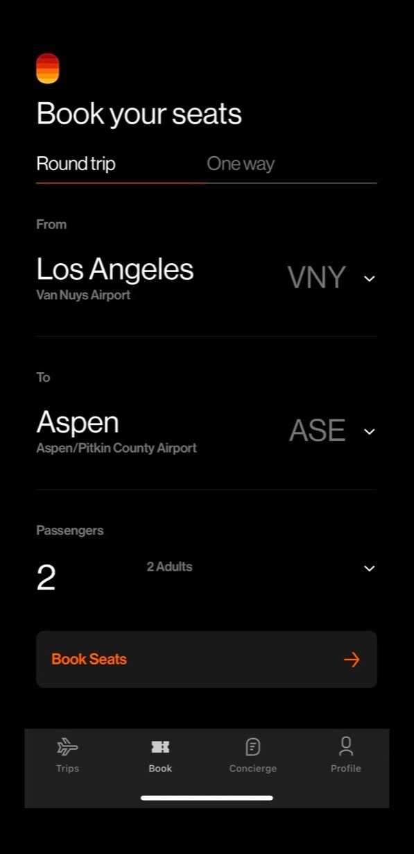 Aero iOS app: Book your seats, round trip or one way