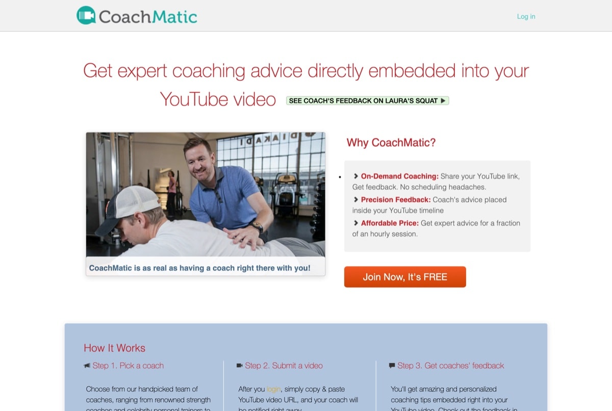 CoachMatic website, 2014: get expert coaching advice embedded in your YouTube video