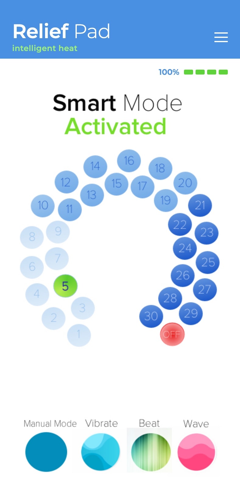 Relief Pad app: Smart Mode activated